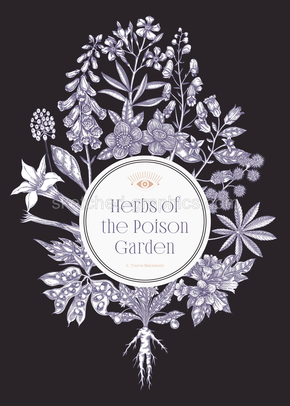 Witchcraft book cover design. Poisonous plants hand drawn vector illustration. Witch herbs apothecary vintage frame, card, invitation, print. NOT AI generated Illustration